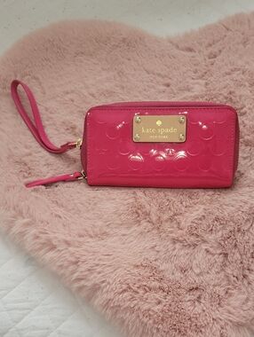 kate spade Hot Pink Patent Wristlet Clutch with Gold Plaque